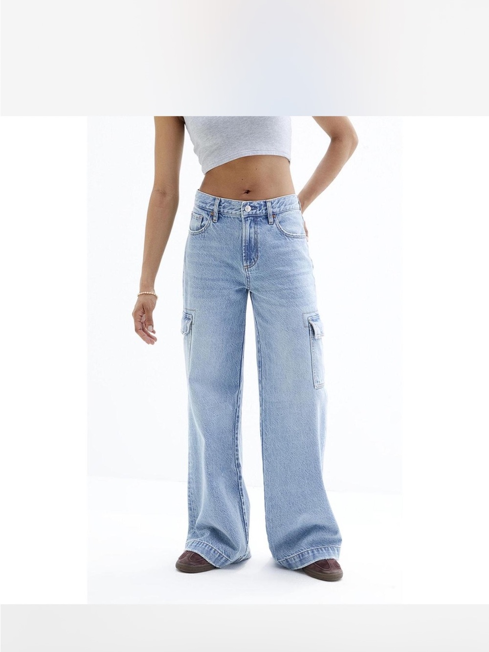 PacSun Light Blue High-Rise Wide Leg Cargo Jeans 90’s Boyfriend